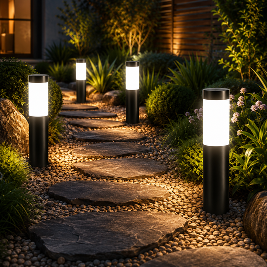 Luces de Jardin Pack x2 Estacas Solares LED para  Exterior | Luces Cilíndricas Impermeables para Senderos, Patio y Césped