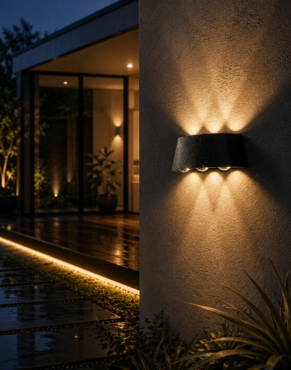 Luces de Exterior Aplique LED Bidireccional Curvo Luz Cálida IP54 Negro | Lámpara de Pared Moderna para Interior, Exterior, Pasillo, Patio y Jardín 220V