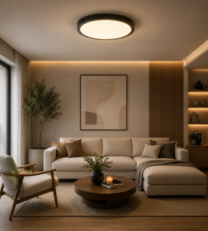 Lampara De techo Plafón LED Redondo Negro  | Luz Fría o Cálida para Techo Cocina, Living y Dormitorio