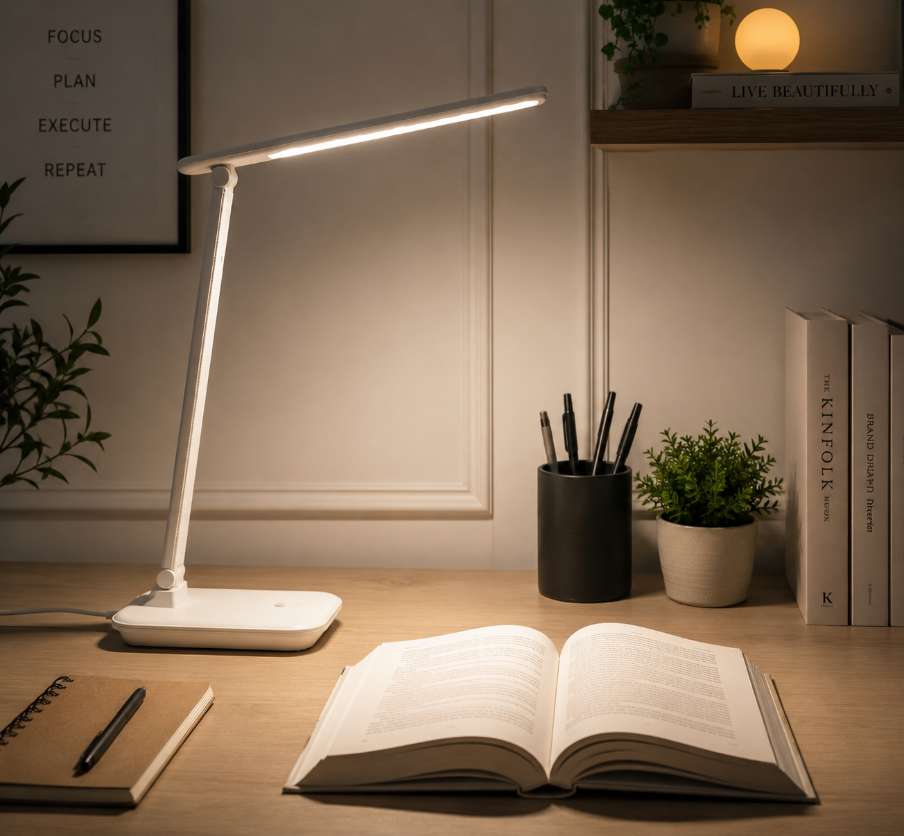 Lámpara Led Escritorio Dimerizable USB Velador Moderno Led 3W Luz Regulable Oficina Estudio Lectura