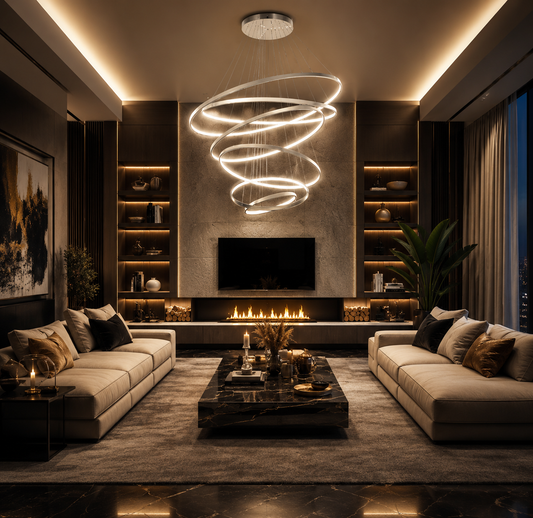 Lámpara Colgante  Led 6 Aros Moderna Minimalista Luces De Techo Living Comedor Doble Altura Diseño Premium