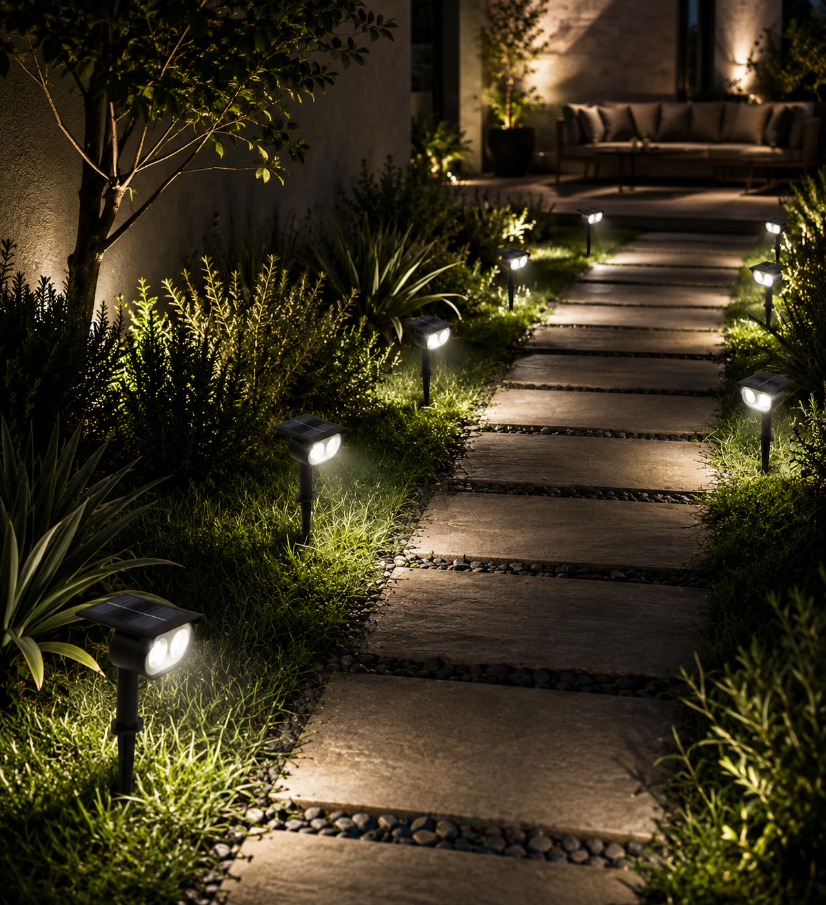 Luz Solar Exterior LED Jardín 5W Con Sensor Automático Estaca Impermeable Patio Camino Entrada