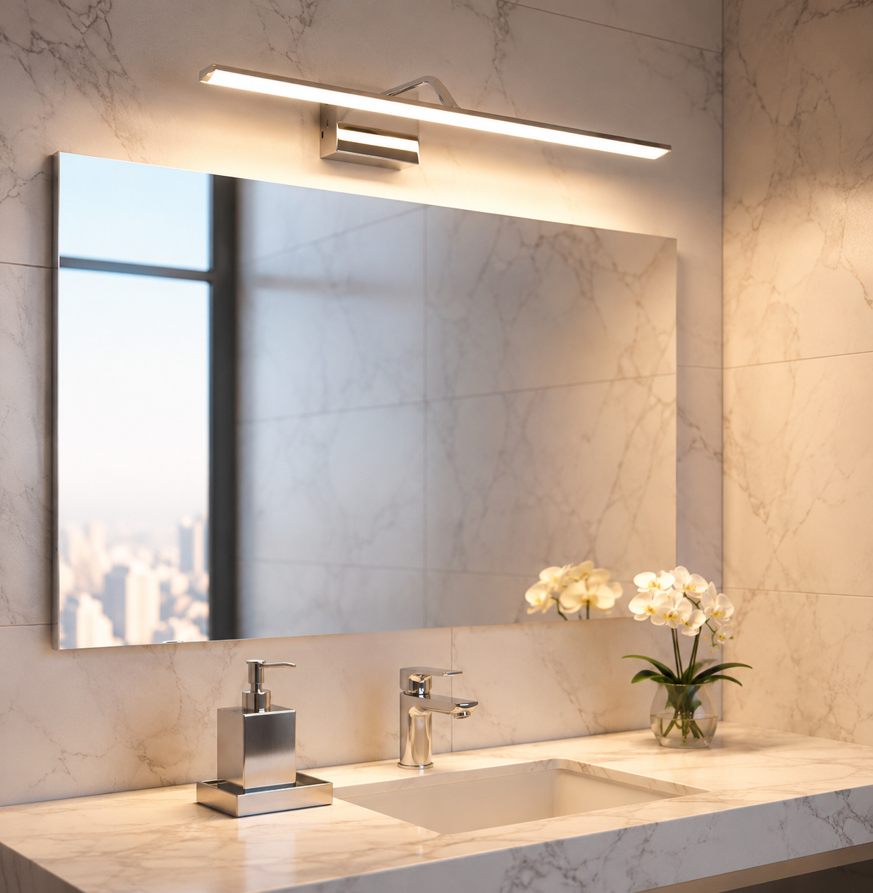 Aplique Pared Luces LED Moderno Para Baño 60cm Luz Cálida Móvil Acero Espejo Vanitory Interior