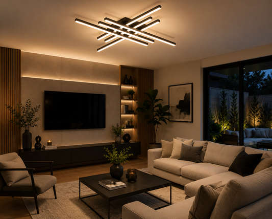Lampara Plafón Led Moderno Minimalista Negro 52W Luz Cálida Techo Living Cocina Comedor Dormitorio Diseño Bastón