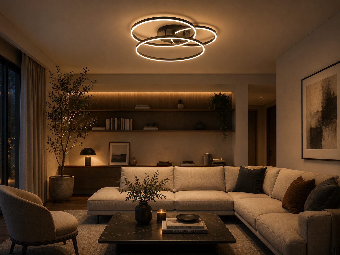 Lampara de Techo Aplique Plafón LED Moderno Negro 47W Luz Dinámica Cálida Fría Neutra Techo Living Dormitorio