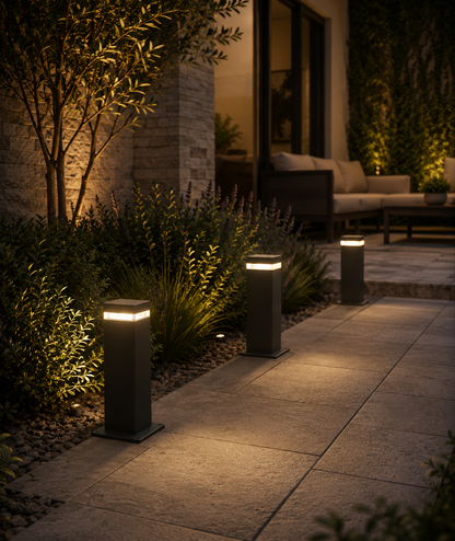 Farola Exterior Piso Jardín Pilar de Luz Aluminio Negro IP65 E27 Moderna Patio Caminos Entrada