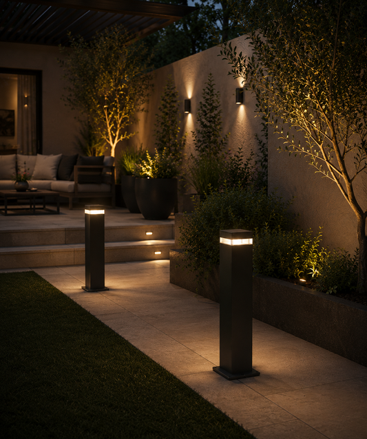 Farola Exterior Pilar de Luz Piso Jardín Aluminio Negro IP65 E27 Moderna Patio Caminos Entrada