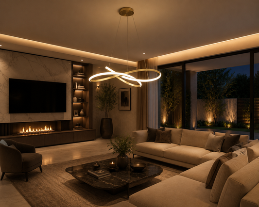 Lampara Colgante LED Dorada Moderna 60cm Techo Living Comedor Cocina Diseño Minimalista Luz Cálida Fría Neutra 40W Decorativa Interior