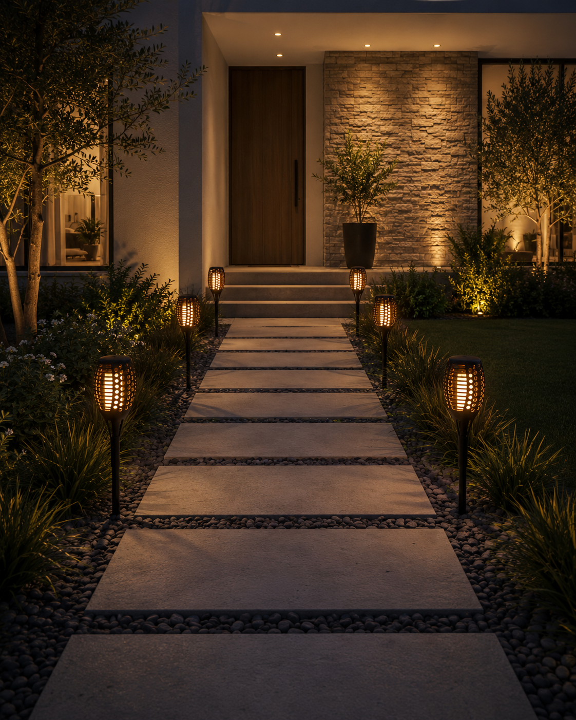 Lampara Solar LED Antorcha Fuego Exterior Estaca Jardin Luz Calida Efecto Llama Impermeable Decorativa Para Patio Entrada Camino