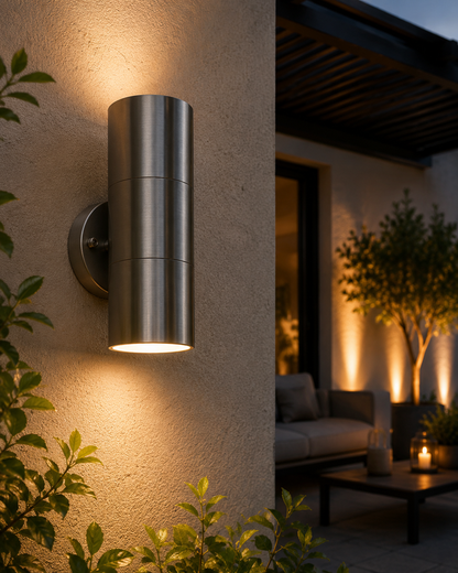 Lampara Aplique Exterior Bidireccional Acero Inoxidable Pared Moderno Interior Exterior Plateado Decorativo Patio Entrada