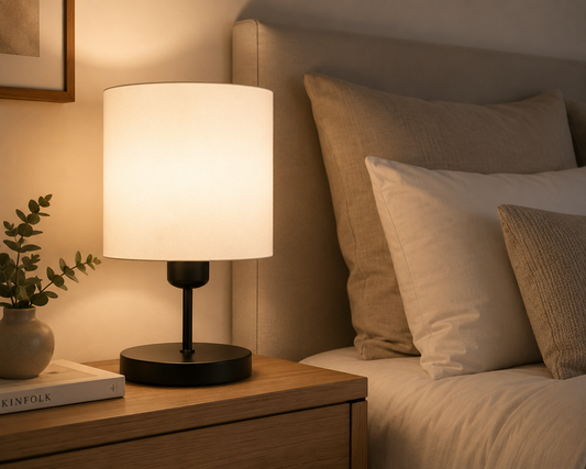 Lámpara Velador Mesa de Luz Moderno LED Dormitorio Escritorio Living Diseño Minimalista Negro Blanco