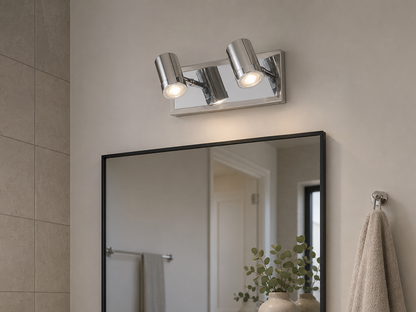 Aplique Pared Baño Moderno 2 Luces GU10 Apto LED Aluminio Plateado Bidireccional Espejo Tocador Decorativo