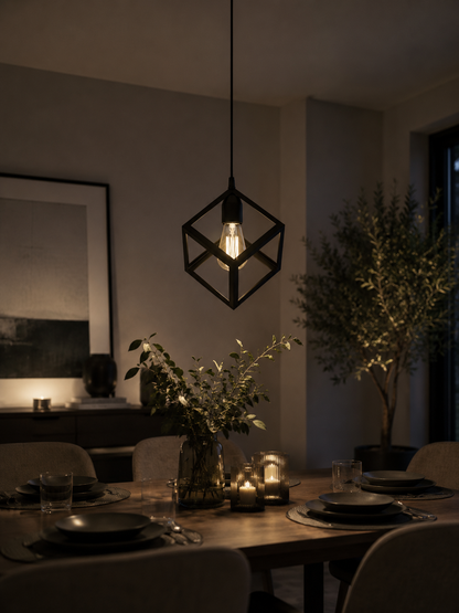 Lámpara Colgante Techo Negra Estilo Jaula | Aplique Moderno Industrial para Cocina, Comedor y Living