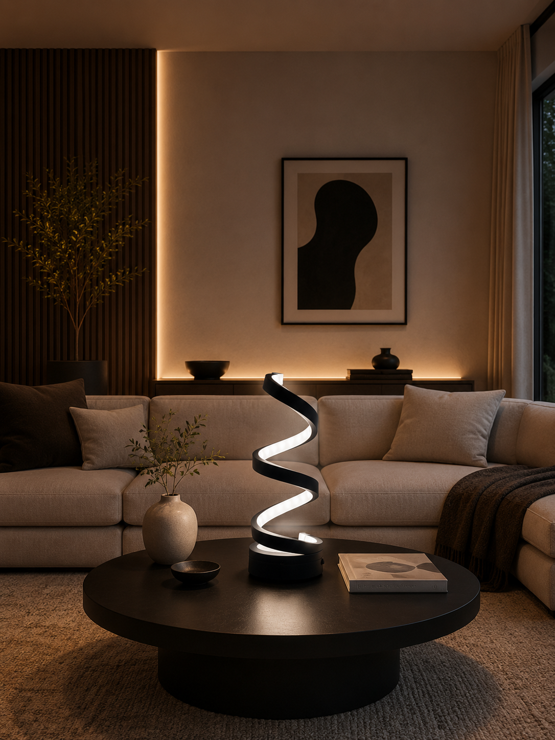 Lampara Velador LED Moderno Diseño Infinito USB | Lámpara de Mesa para Dormitorio, Escritorio y Mesa de Luz