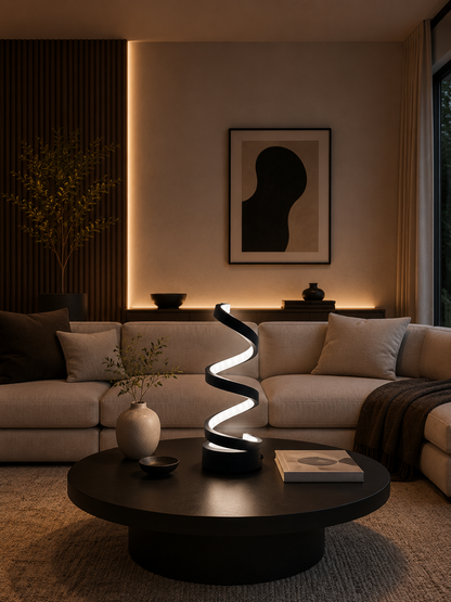 Lampara Velador LED Moderno Diseño Infinito USB | Lámpara de Mesa para Dormitorio, Escritorio y Mesa de Luz