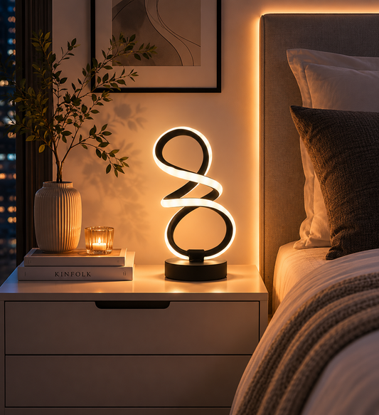 Lampara Velador LED Moderno Diseño De 8 USB | Lámpara de Mesa para Dormitorio, Escritorio y Mesa de Luz