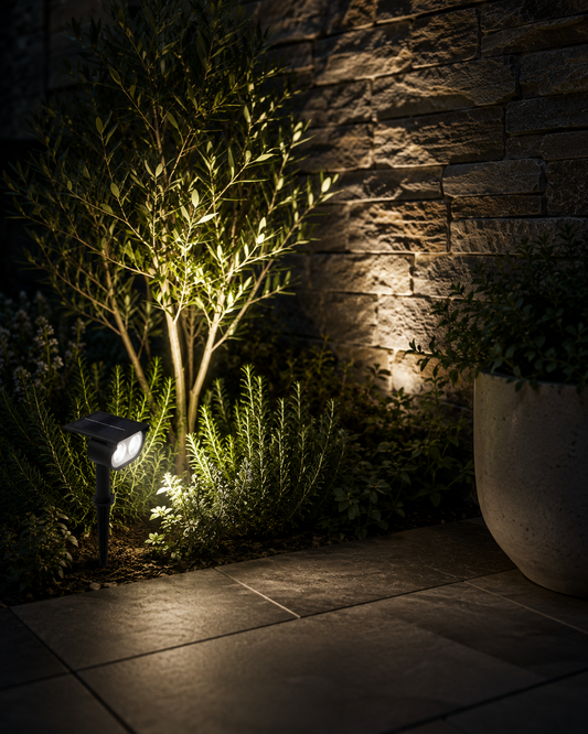 Luz Solar Exterior LED Jardín 5W Con Sensor Automático Estaca Impermeable Patio Camino Entrada