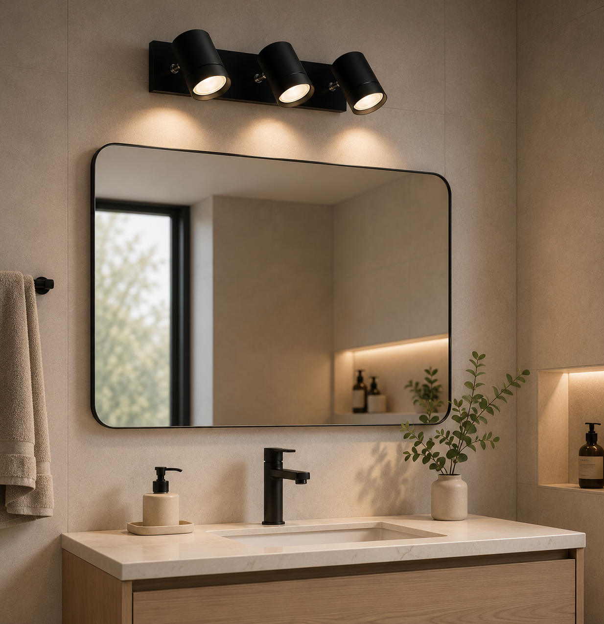 Luces Para Baño Aplique Pared Spot 3 Luces GU10 Movible Moderno Negro Para Baño Cocina Living Dormitorio O Pared