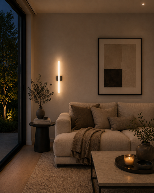 Lampara Aplique Lineal LED Pared 50cm Negro Moderno Minimalista Luz Fría Interior Exterior Decorativo Cocina Living Pasillo Baño