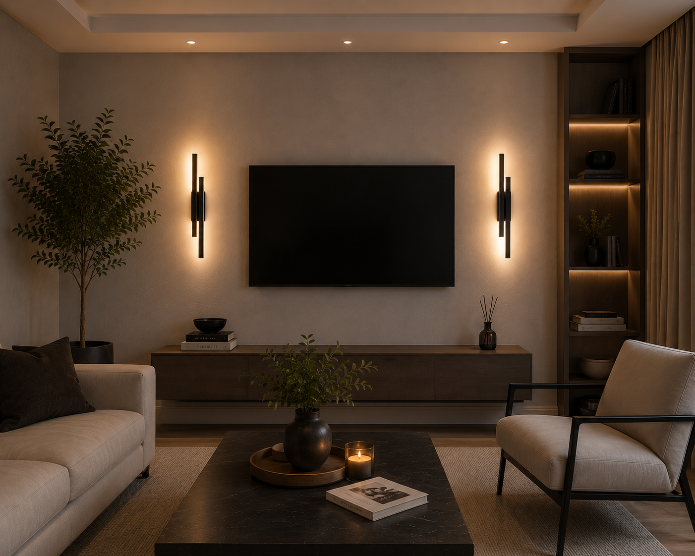 Luz Lineal Aplique Pared LED Moderno Doble Iluminación Lateral 50cm Negro Luz Neutra Dormitorio Living Pasillo