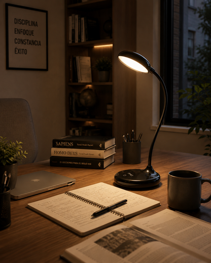 Lampara Velador De Estudio LED Recargable Flexible Dimerizable USB 7W Luz Escritorio Mesita de luz Habitacion Negro