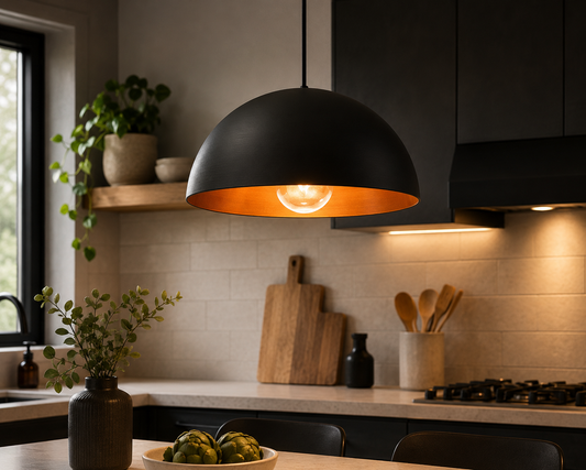 Lámpara Colgante Campana Industrial Negra Y Cobre 40cm E27 Apto LED Techo Cocina Comedor Living