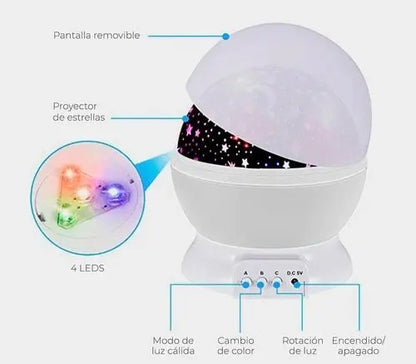 Lampara Velador Proyector Galaxia Estrellas Led Luz Nocturna Bola Giratoria Usb Velador Infantil Habitación Decoració