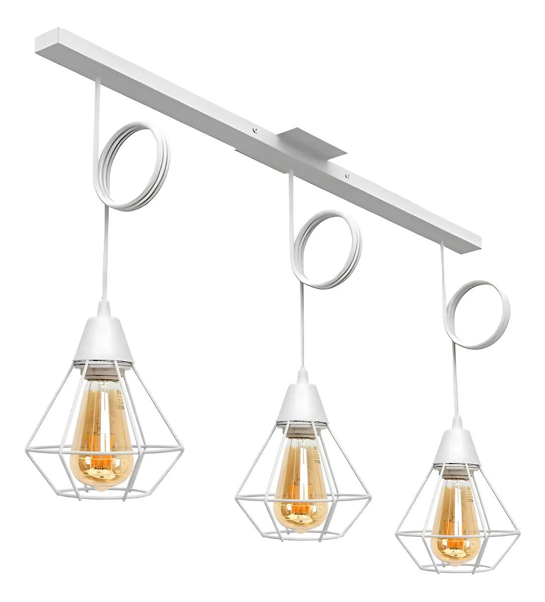 Lámpara Colgante Jaula Diamante 3 Luces Vintage E27 Techo Moderno Industrial Negro Blanco Cocina Comedor Living
