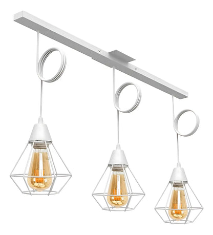 Lámpara Colgante Jaula Diamante 3 Luces Vintage E27 Techo Moderno Industrial Negro Blanco Cocina Comedor Living