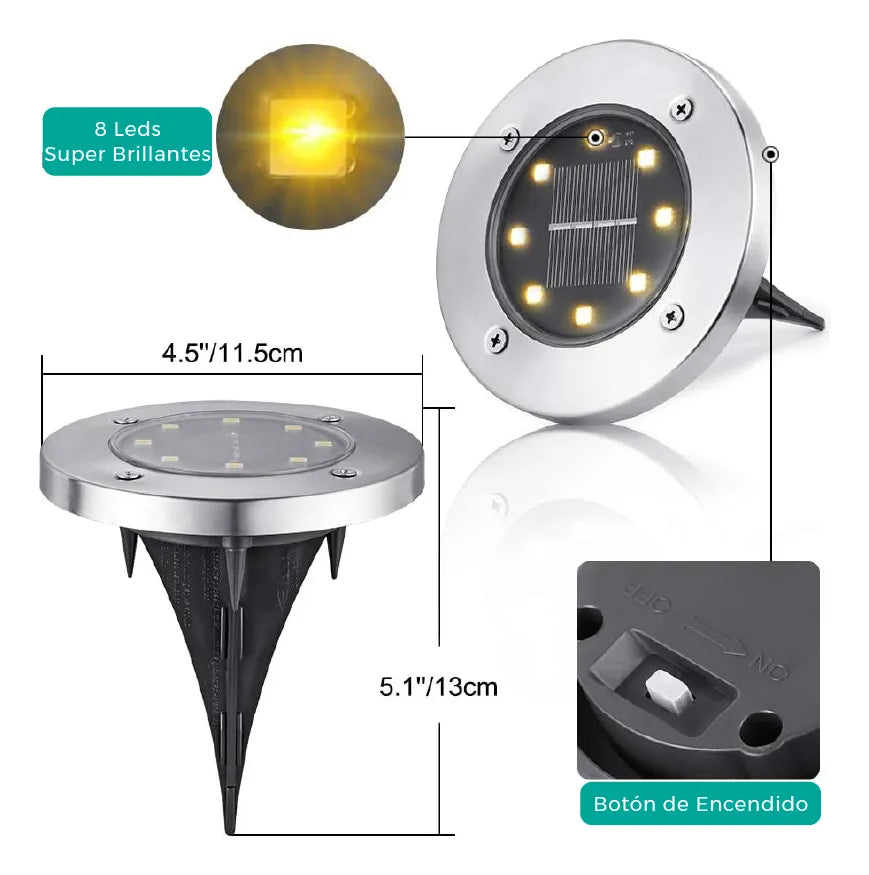 Luces De Patio Camino Pack X4 Estacas Solares Led Exterior Jardín Luz Fría/Cálida Baliza Solar Impermeable Patio Camino