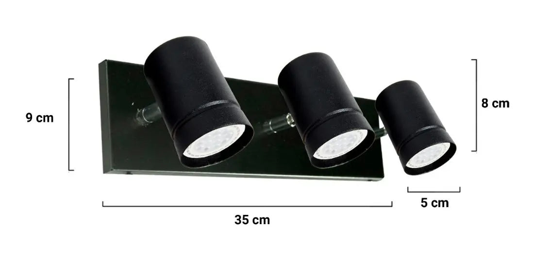 Luces Para Baño Aplique Pared Spot 3 Luces GU10 Movible Moderno Negro Para Baño Cocina Living Dormitorio O Pared
