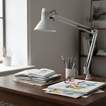 Lámpara De Escritorio Led Brazo Articulado Con Pinza E27 Negra Velador Oficina Estudio Lectura
