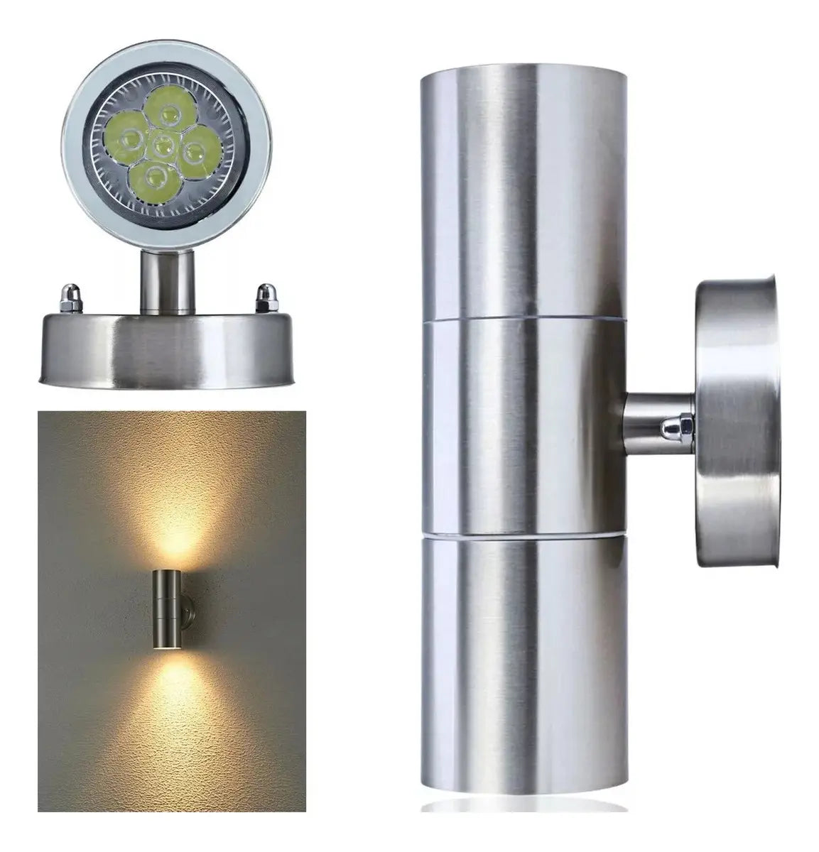 Lampara Aplique Exterior Bidireccional Acero Inoxidable Pared Moderno Interior Exterior Plateado Decorativo Patio Entrada