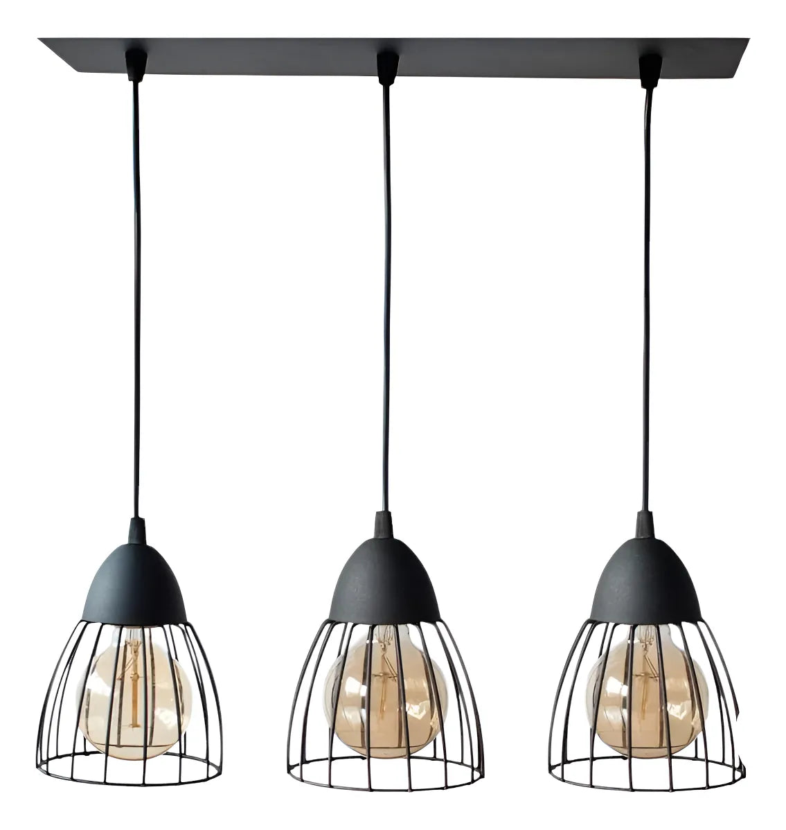 Lámpara Colgante Triple Jaula Vintage Industrial 3 Luces De Techo E27 Led Moderna Cocina Living