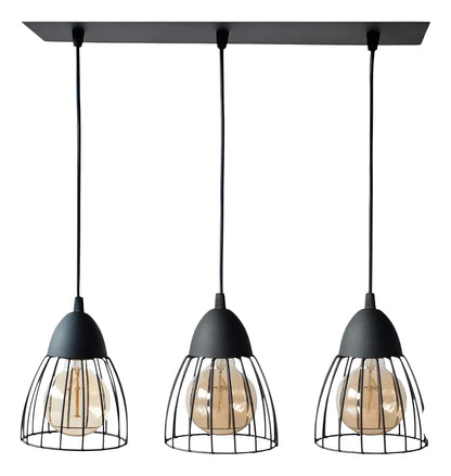 Lámpara Colgante Triple Jaula Vintage Industrial 3 Luces De Techo E27 Led Moderna Cocina Living