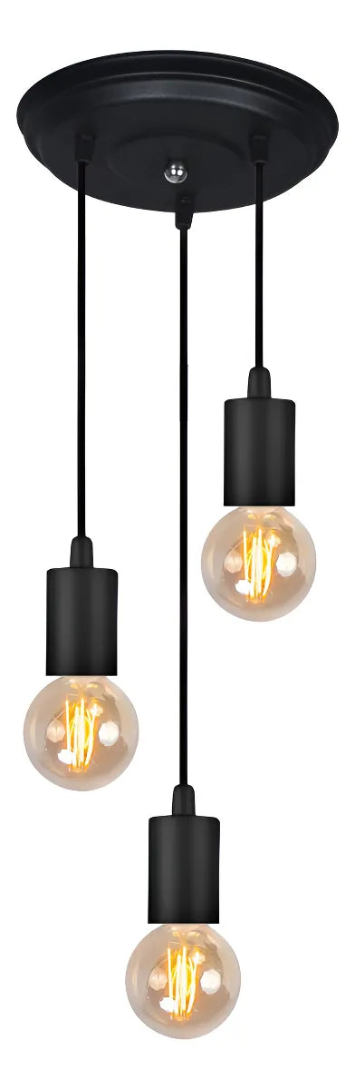 Lámpara Colgante Vintage 3 Luces E27 Negra Cocina Comedor Barra Industrial LED Techo Moderno