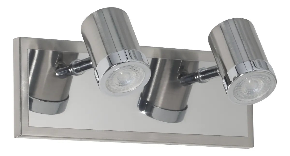 Aplique Pared Baño Moderno 2 Luces GU10 Apto LED Aluminio Plateado Bidireccional Espejo Tocador Decorativo