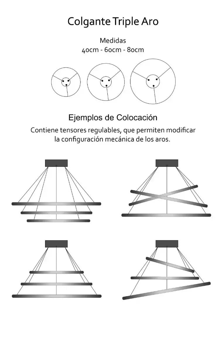Lámpara Colgante Triple Aro Led Moderna 80 60 45cm De Techo Minimalista Living Comedor Techo Diseño Premium