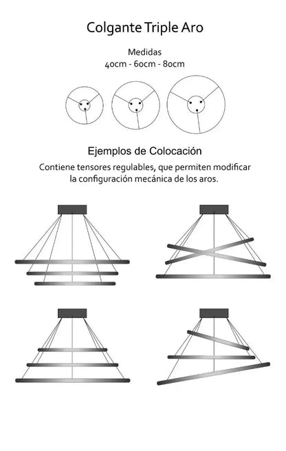 Lámpara Colgante Triple Aro Led Moderna 80 60 45cm De Techo Minimalista Living Comedor Techo Diseño Premium