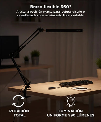 Lámpara Escritorio LED USB Regulable Brazo Flexible 360° Luz Fría Cálida Neutra Con Morsa Para Oficina Estudio Home Office