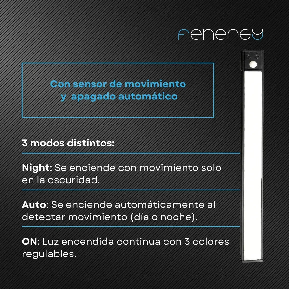 Barra luz LED con Sensor de Movimiento y Dimmer | Luz Bajo Alacena Inalámbrica para Cocina, Placard y Escritorio