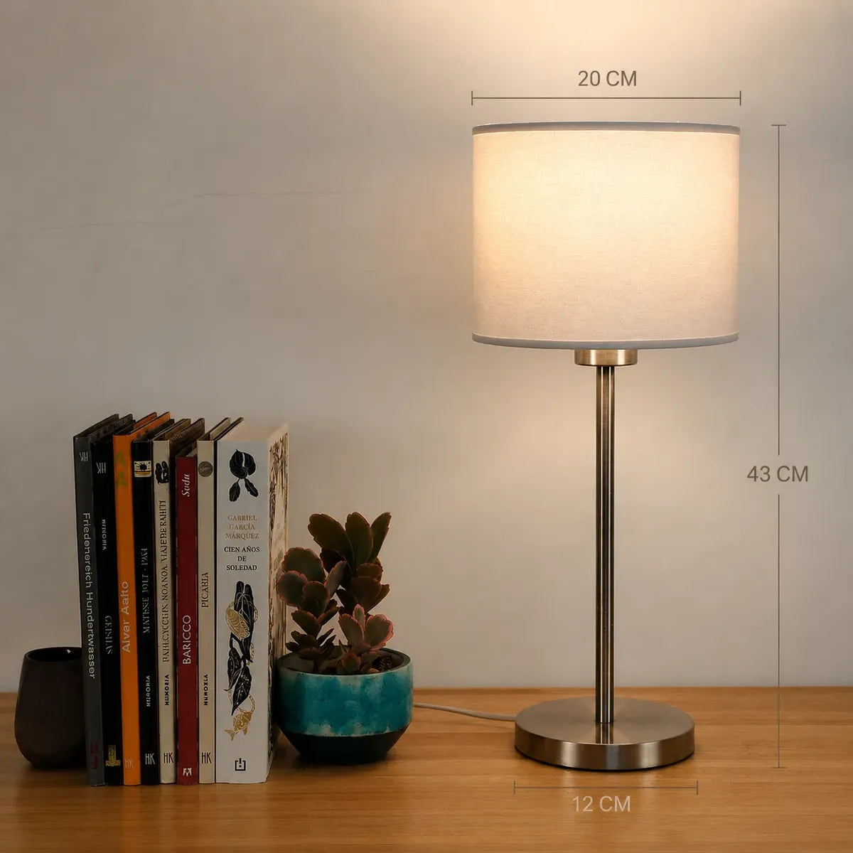Velador Moderno Plateado Con Pantalla Mesa De Luz Dormitorio Living Apto LED Diseño Elegante