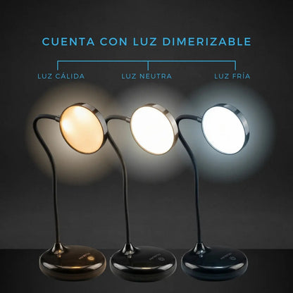 Lampara Velador De Estudio LED Recargable Flexible Dimerizable USB 7W Luz Escritorio Mesita de luz Habitacion Negro