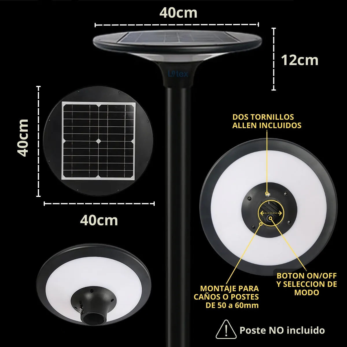 Farola Solar LED Exterior Lampara Publica 2300LM Sensor Automático IP65 Jardín Patio Calle Luz Fría/Neutra