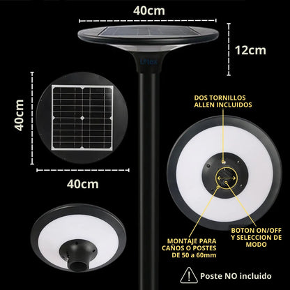 Farola Solar LED Exterior Lampara Publica 2300LM Sensor Automático IP65 Jardín Patio Calle Luz Fría/Neutra