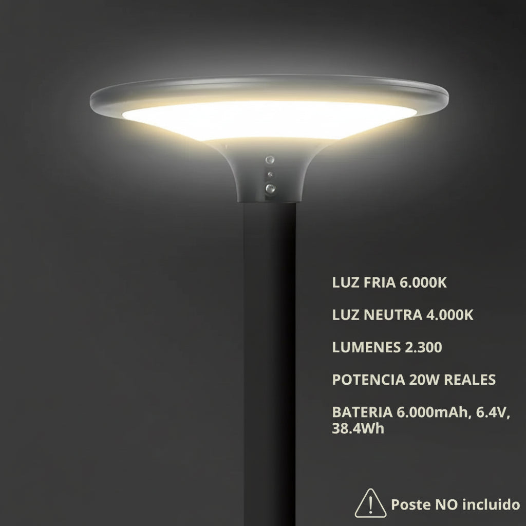 Farola Solar LED Exterior Lampara Publica 2300LM Sensor Automático IP65 Jardín Patio Calle Luz Fría/Neutra