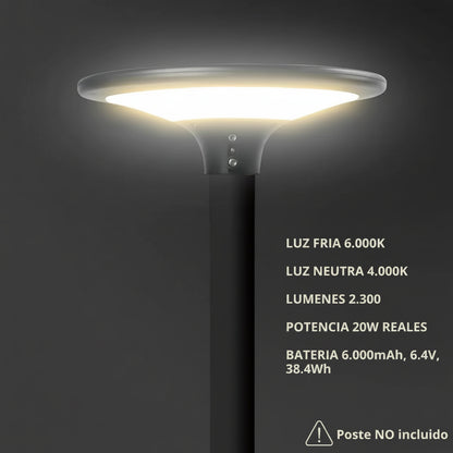 Farola Solar LED Exterior Lampara Publica 2300LM Sensor Automático IP65 Jardín Patio Calle Luz Fría/Neutra