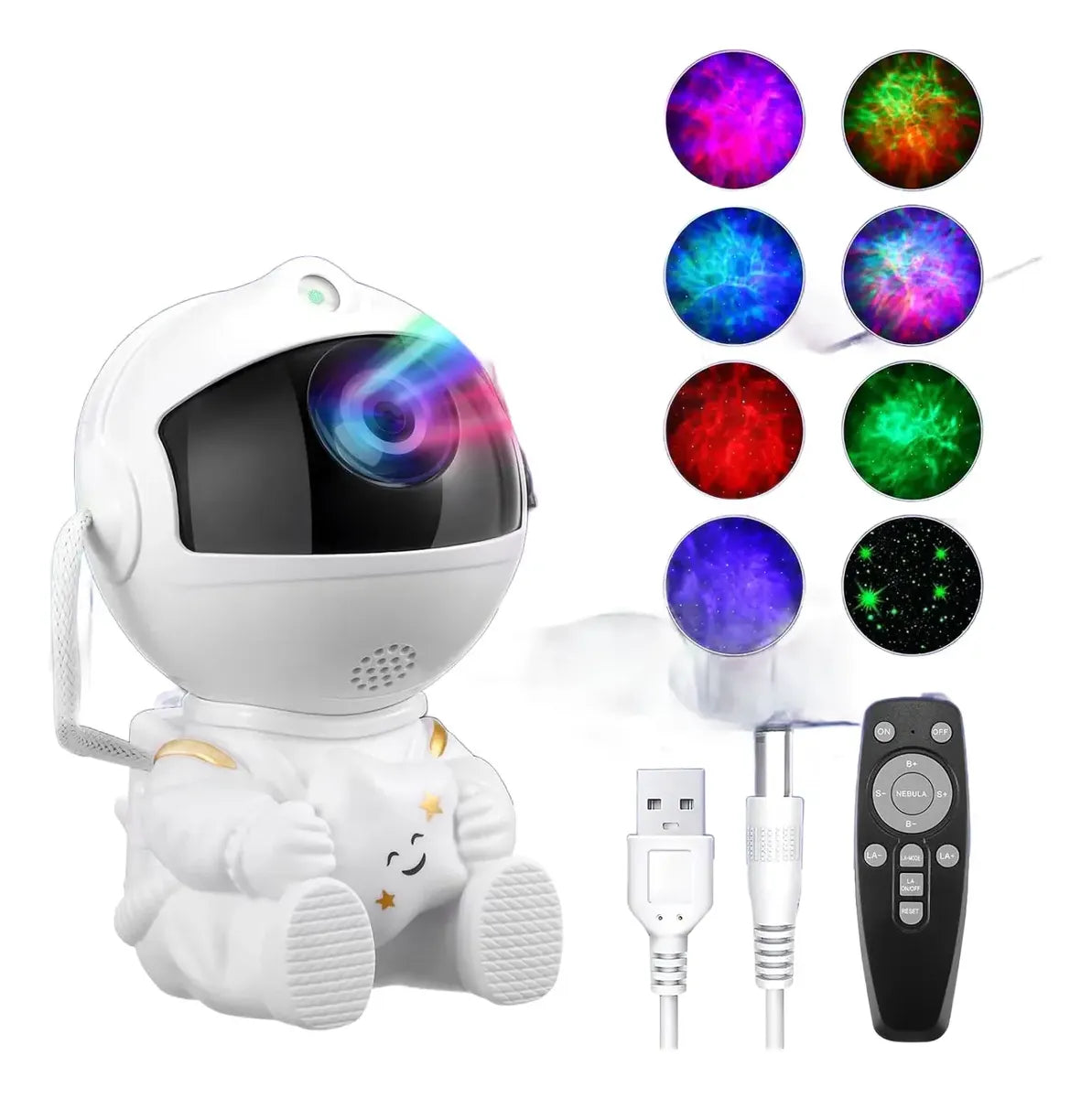 Lampara Proyector Astronauta Galaxia Led Estrellas Nebulosa 360° Con Control Remoto Usb Luz Nocturna Decoración Habitación Gamer Infantil Velador