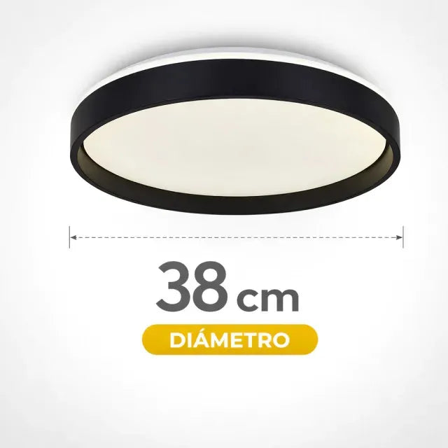 Lampara de Techo Plafón Led  Redondo Negro Luz Fría Cálida Neutra Aplique Techo Moderno 38cm LED Integrado Decoración Living Cocina Dormitorio