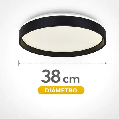 Lampara de Techo Plafón Led  Redondo Negro Luz Fría Cálida Neutra Aplique Techo Moderno 38cm LED Integrado Decoración Living Cocina Dormitorio